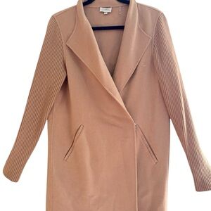 Wool and Cashmere Kinross Camel Coat with Ribbed Knit Sleeves